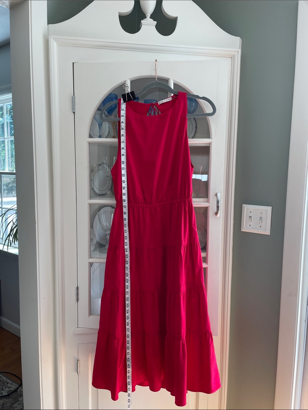 Alice + Olivia Tiered Sleeveless Midi Dress, Red Size: 10 - Picture 6 of 8